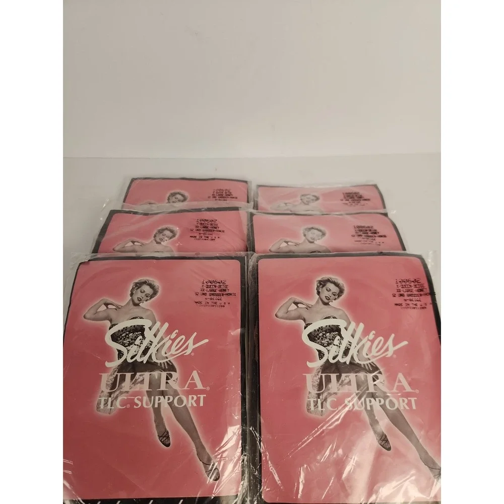 Lot of 6 Vintage Silkies Ultra TLC Support Pantyhose XXL Queen 6-Beige 100602